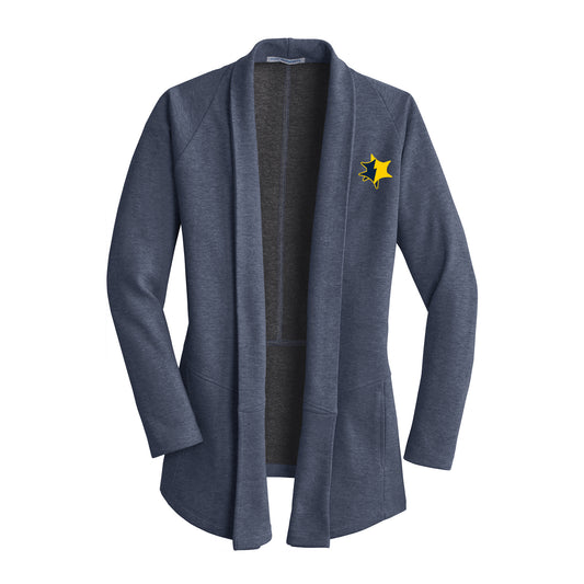 UMCU Ladies Interlock Cardigan - Estate Blue Heather / Charcoal Heather