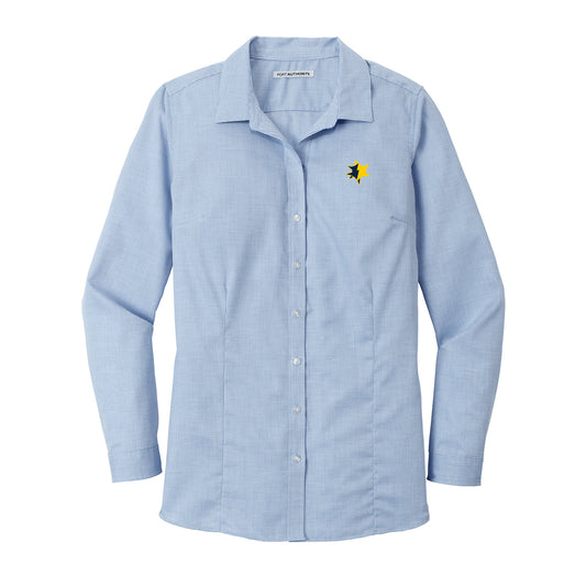 UMCU Ladies Pincheck Easy Care Shirt - Blue Horizon / White